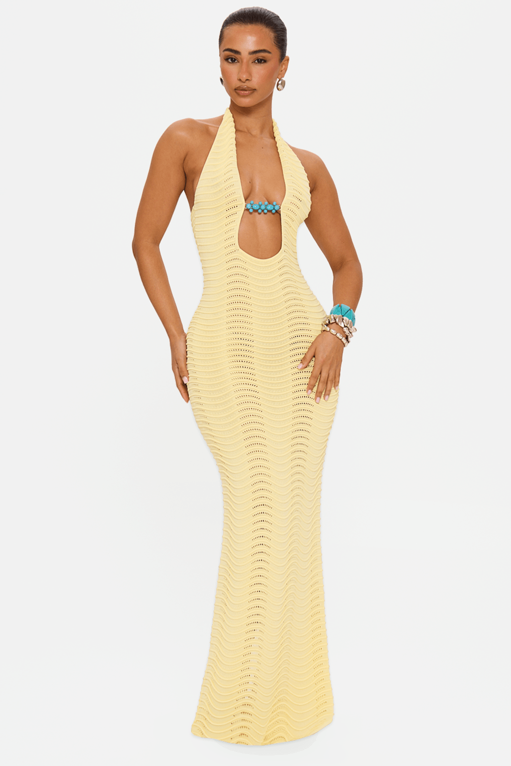 murci knit dress Azura Yellow Maxi – Knit Maxi Dress Color:C4 Piper REG/CURVY Smock Waist The laddered knit panel Winter Edit 2026