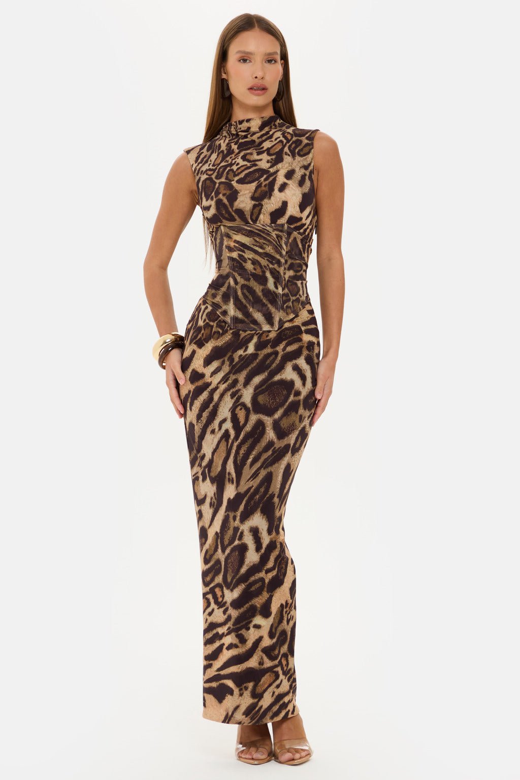 DAKOTA LEOPARD PRINT CORSET MAXI DRESS / US 2