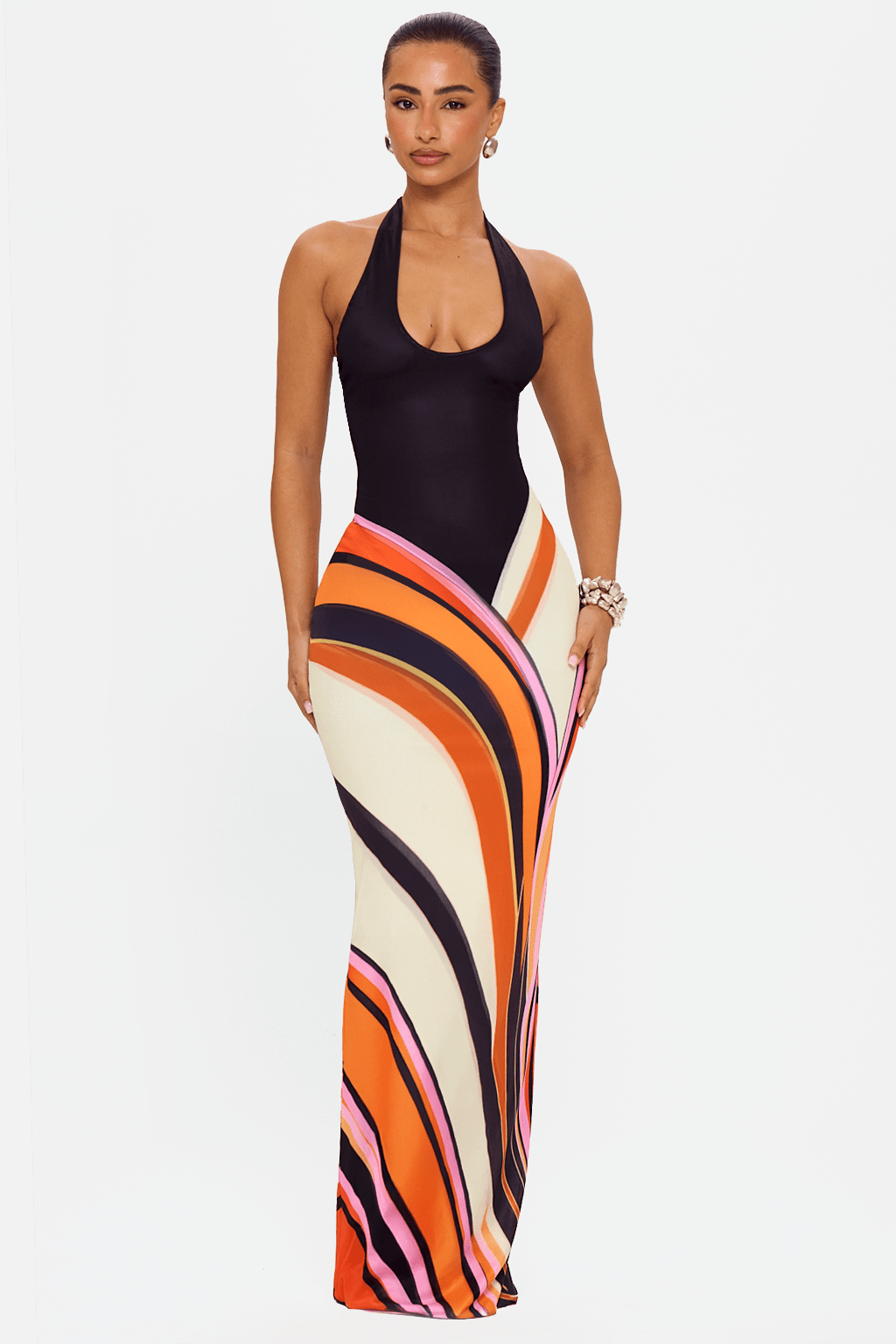 swirl my way mesh maxi dress Swirl My Way Mesh Maxi Dress - Brown/combo