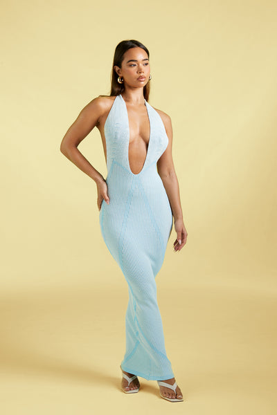 BODY CONTOUR KNIT MAXI IN MIRAGE BLUE
