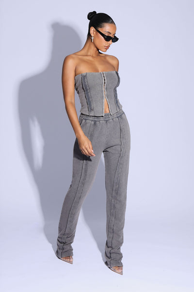 JERSEY CORSET TOP IN ACID WASHED GREY