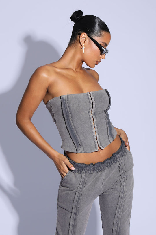 JERSEY CORSET TOP IN ACID WASHED GREY