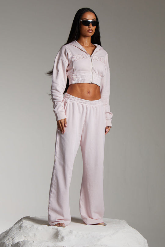 APPLIQUE CROPPED ZIP UP HOODIE IN MARSHMALLOW