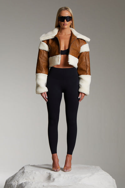 SHEARLING AVIATOR JACKET IN RUSSET AND CREAM
